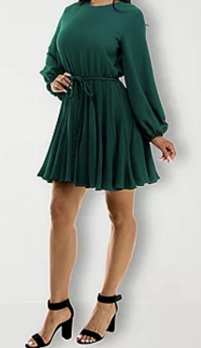 premier amour green dress Long Sleeve New Emerald size 16 Fit + Flare Breeze Summer '25
