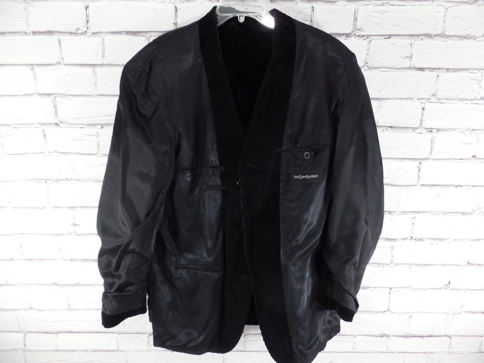 Yves Saint Laurent Hombres 42R Pana Negro Abrigo Deportivo Traje Chaqueta YSL Foto 4 de 4