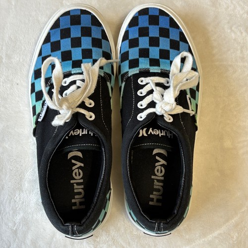 Hurley Shaka Skate Shoe Mens Size 6 Womens Size 8 Black Blue Checkered Sneaker - Picture 8 of 9