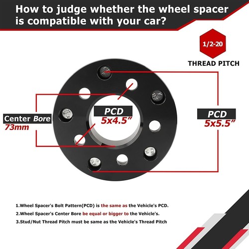 5x4.5 to 5x5.5 Wheel Adapters 1.5" Thick 5x114.3 to 5x139.7 with 1/2x20 Studs - Picture 3 of 9
