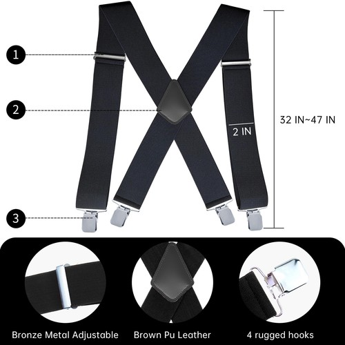 2 Zoll strapazierfähige verstellbare X-Back Hosenträger mit starken Clips für Arbeitsjeans - Bild 7 von 7