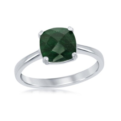 Sterlingsilber ''''Mai Geburtsstein'''' quadratischer Smaragdring