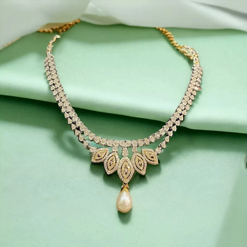 Ожерелье с круглым жемчугом 9,25 карата двухцветное золото 14 карат - Изображение 2 из 4