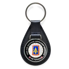 108th Defense Artillery Brigade Veteran Black Leather Keychain Silver Keyring