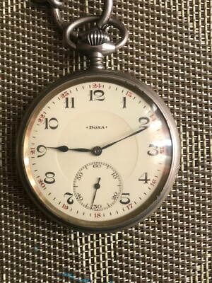 Montre Gousset DOXA Argentan Médaille D'Or Milan 1906 Avec Chaîne - Vintage Rare