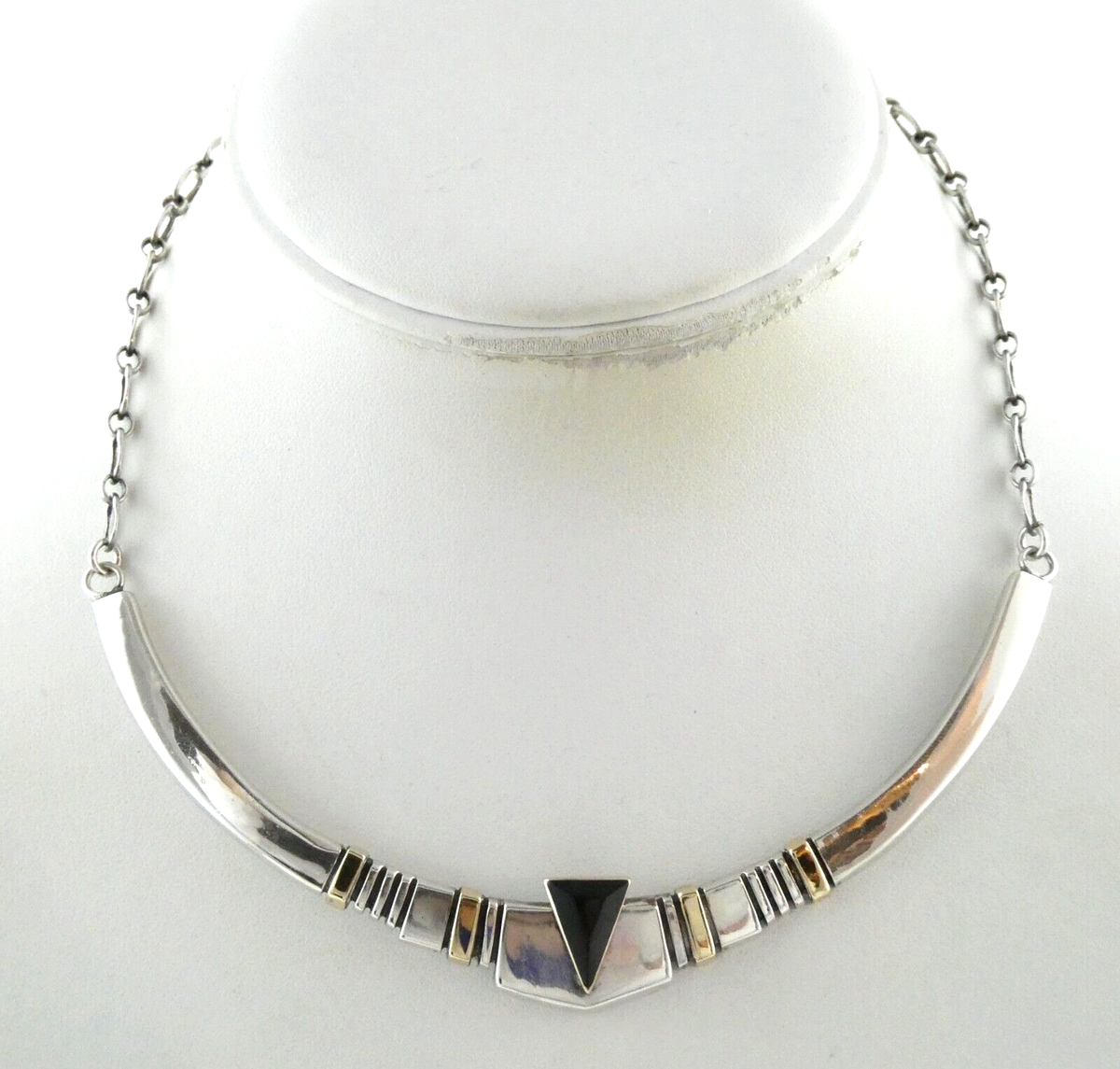 Nusie Belon NA Navajo Sterling Silver 14k Yellow Gold Black Onyx Necklace  925