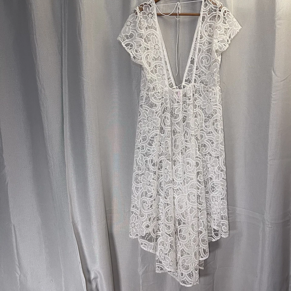 Victoria’s Secret Cream Ivory Lace Swimsuit Cover Up Gown With Ties Resort Wear - Image 2 of 4