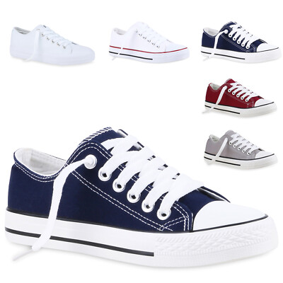 Damen Herren Sneakers Low Cut Canvas Schuhe Basic Schnürer 811545 Trendy Neu