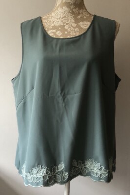 Jacques Vert Green Chiffon Blouse UK 20 Sleeveless Lined Formal