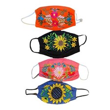 Set of 4 Artisan Flower Embroidered Face Mask Cotton Reusable Washable