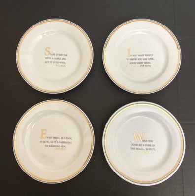 Restoration Hardware Plates Dessert Appetizer 7'' D Famous Quotes White & Gold