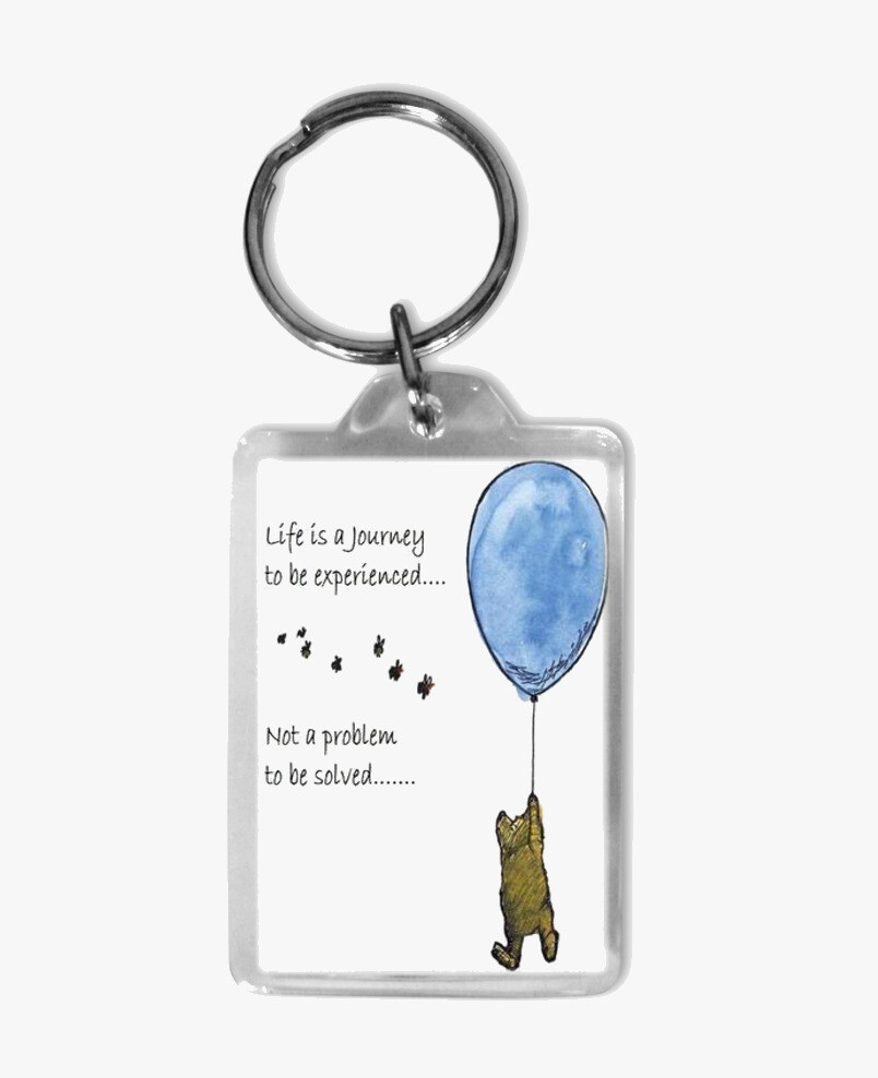 Pooh Keyring Life Is a Journey Quote Handmade Gift 4x6cm Acrylic UK Made