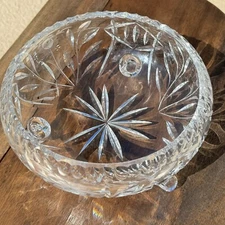 9" Antique American Brilliant Period ABP Hand Cut Crystal Bowl Floral 3-Toed