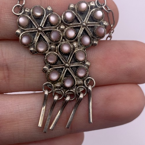 Zuni Sterling Rosa MOP Halskette Ohrring Set Signiert Vacit Petite Point Hänger - Bild 13 von 14
