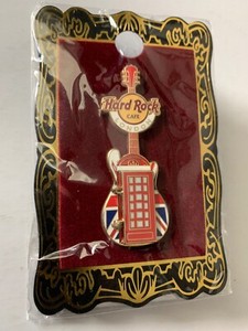 Vintage Hard Rock Cafe LONDON Red Phone Booth Hinged Door Guitar Pin/SEALED  PKG