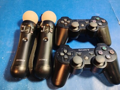 2 PlayStation 3 PS3 DualShock  Controllers & 2 Motion Controllers Lot Untested 