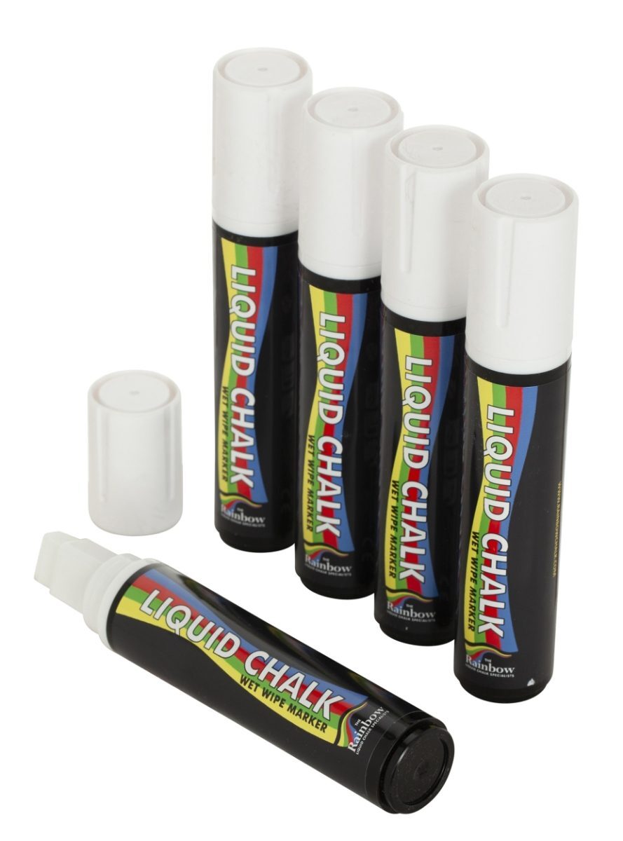 15mm Chisel Tip Chalk Pen White Pack of 5 Liquid Chalkboard Markers Pen