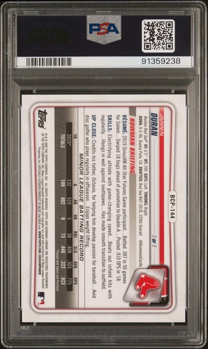 2020 Bowman Chrome Prospects Jarren Duran #BCP144 Rookie RC Blue Refractor PSA 9 - Bild 2 von 2