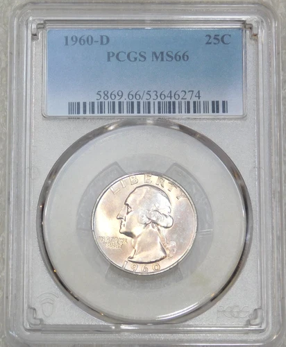 1960 D Washington Quarter PCGS MS66 White & Pink PQ Just Graded New Holder L167A