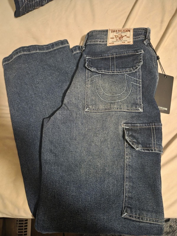 True Religion Women's Jeans Denim Cargo Straight Medium Blaze Wash Size 27 NWT