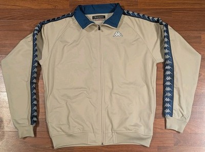 Y2K Kappa Track Jacket XL Tan Blue Logo Tape Full Zip 2000s Streetwear