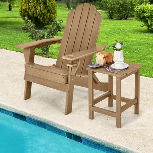 2PCS 14" Patio Adirondack Side Table HDPE Square Weather Resistant Garden Brown - Picture 4 of 9