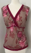 Monsoon Top Blouse Women's 10/12 L Sheer Floral Empire Waist Baby Doll Y2K Silk