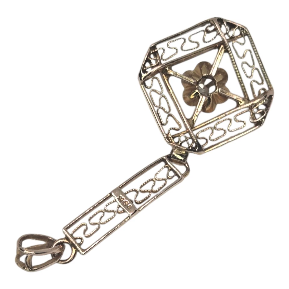 10k Solid Yellow Gold Floral Pendant with 1 Brilliant Natural Diamond - image 3 of 4