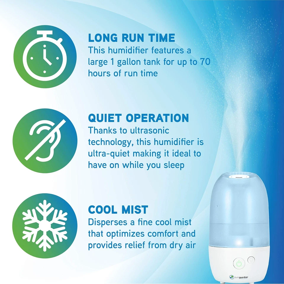 Ultrasonic Cool Mist Humidifier with Aromatherapy Tray, 70-Hour Run Time, 1-G... - Image 3 of 4