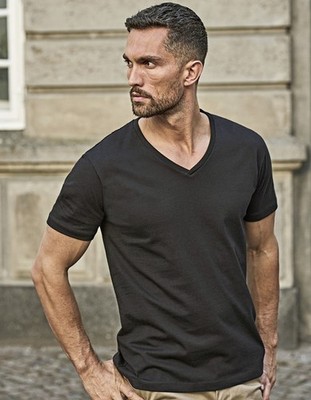 Herren  T-Shirt V-Ausschnitt Kurzarm Baumwolle Modisch enger Schnitt S-3XL Slim