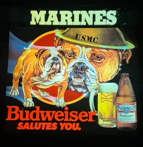 VTG 1985 Budweiser Bud Beer U.S.M.C MARINES Bulldog Bar Light Sign NEEDS REPAIR