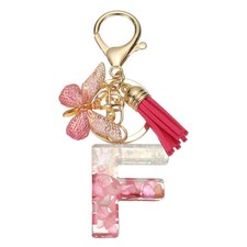 Alphabet F Tassel Butterfly Initial Letter Keychain Rose Red, Pack of 1