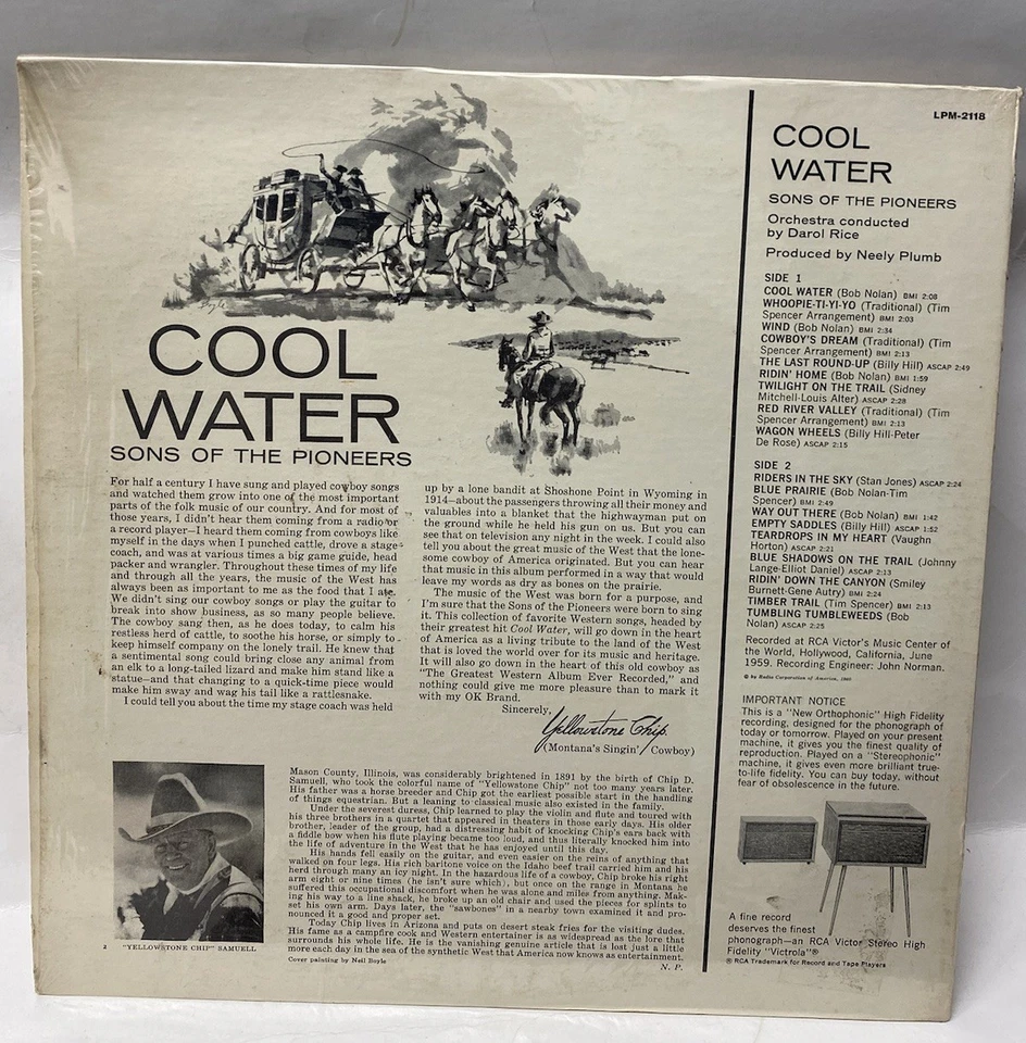 The Sons Of The Pioneers - Cool Water (LP, Vinyl, Mono, RP) 1964 VG+ - Изображение 2 из 3