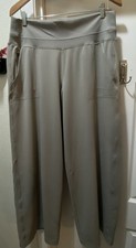 ATHLETA Venice Pants High Waist Wide Leg LARGE Tan Pockets Pull-on EUC LOW-SHIP