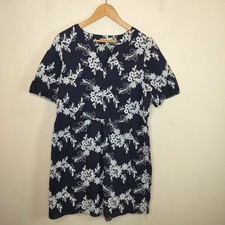 Ann Taylor LOFT Floral Embroidered Dress Size XL Womens Navy Cotton Short Sleeve
