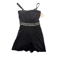 JoyLab Dress Womens Medium Black Active Strapless Striped Waist Removable Pads