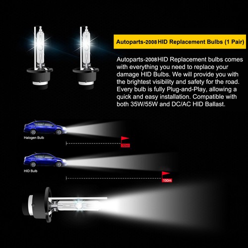 D2S D2R HID Xenon Headlight Bulbs Replace Low/High Beam 6000K 8000K SET OF 2 - Picture 4 of 16