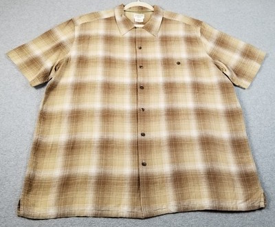 ST. JOHN S BAY Button Up Shirt Men s Extra Large XL Brown Plaid Organic Cotton