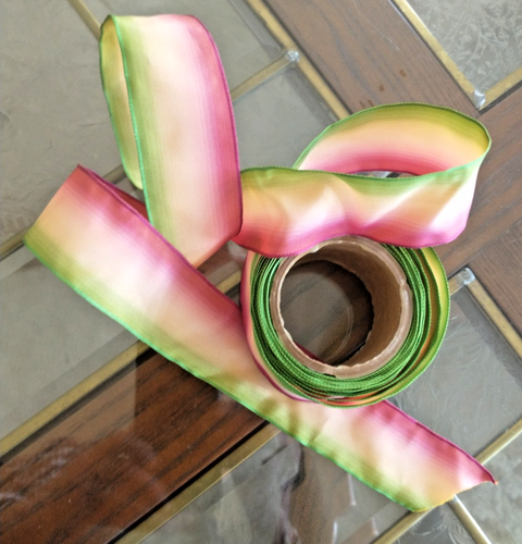 Vintage Wire Edged Ribbon - Rayon Acetate Ombre 1.5" Watermelon OVER 7 Yards - Picture 3 of 3