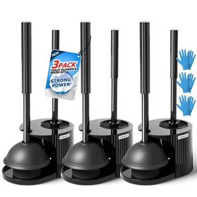3Pack 2 in 1 Toilet Brush and Plunger Set, Extended Handle Plunger,Toilet Bowl B