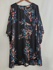 EVRI Women’s Plus Size 1X Black Floral Print Kimono Sleeve Shift Dress