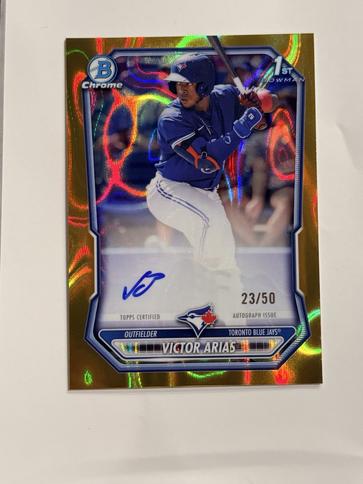 2026 Bowman Victor Arias #CPA-VA Chrome Prospect Autographs Gold Refractor 24/50