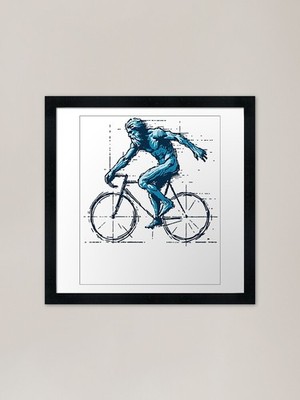 Bicycle Kunstwerk Blue Figure Cycli Framed Wall Art Poster Canvas Print Picture