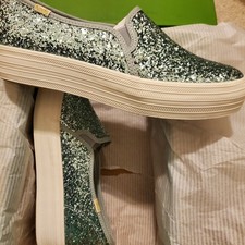 Keds x Kate Spade 7.5 Women Triple Decker Glitter Platform Sneaker Dusty Blue