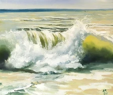 Original Seascape Oil Painting Big Wave Art Sunny Waves Art Beach Impasto Art