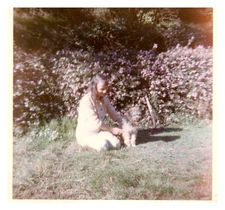 70s American Pretty Girl Pet Puppy Dog Abstract Vintage Photo Snapshot CA