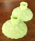 VTG Set FENTON LIME GREEN SATIN URANIUM GLASS "Water Lily" CANDLE HOLDERS - GLOW