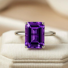 Natural Amethyst 7x10 mm Emerald Cut Ring 925 Sterling Silver For Gifted