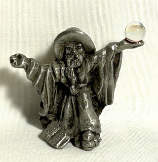 Fine Pewter Wizard & Crystal Ball Figure signed