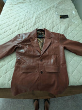 Mens Real Lambskin Leather Brown Blazer Two B...